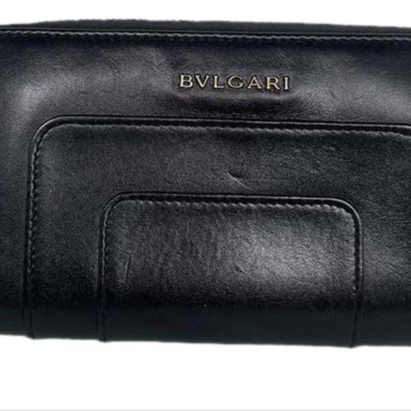 Bulgari Zip Around Serpenti Black Leather Continental Clutch Wallet